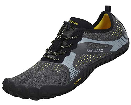 SAGUARO Hombre Mujer Barefoot Zapatillas de Trail Running Minimalistas Zapatillas de Deporte Fitness Gimnasio Caminar Zapatos Descalzos para Correr en Montaña Asfalto Escarpines de Agua, Negro, 44 EU