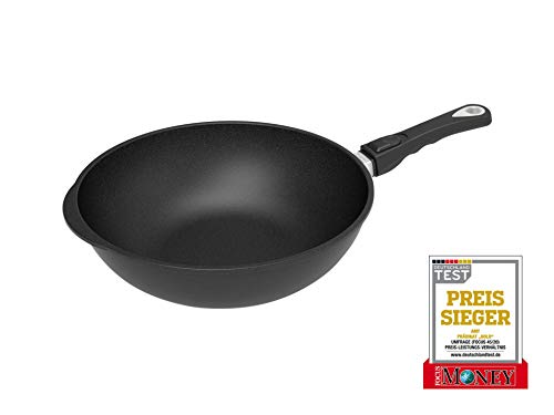 Sartén de wok (32 cm de diámetro, 10 cm de alto, mango extraíble, aluminio fundido (aluminio), revestimiento antiadherente para cocinar sin grasas, apta para inducción, AMZN-I-1032S-Z20B