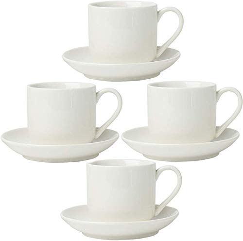 Set de 4 Tazas para Espresso con platillos a Juego - Porcelana Blanca Premium, Set de 8 Tazas para Regalo - Tazas Italianas Caffè, Taza de Café Turco - Dopio. 112ml