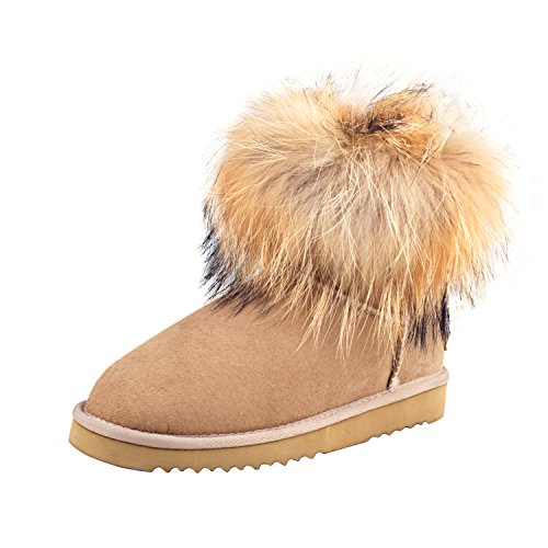 Shenduo Zapatos Invierno Clásicos - Botas de Nieve de Piel con Lana Interno para Mujer D8751 Arena 36
