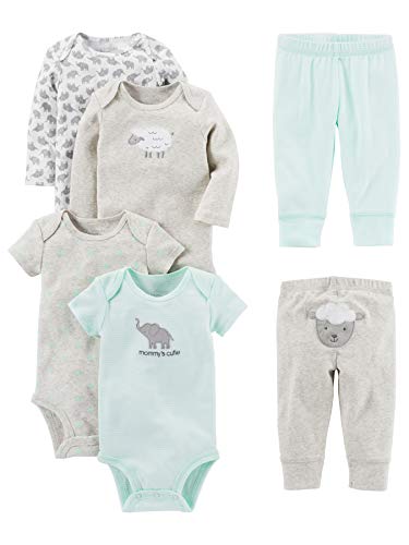 Simple Joys by Carter's - Conjunto de 6 piezas de body para bebé (manga corta y larga) y pantalones ,Gris (Gray Lamb) ,12 Months