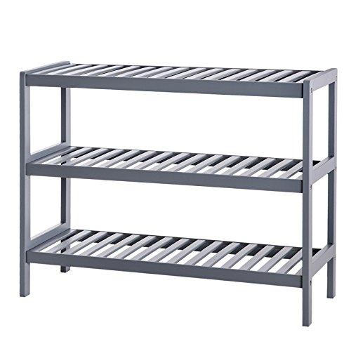 SONGMICS Zapatero de bambú, Estantería con 3 estantes, Organizador para Zapatos, 70 x 26 x 55 cm (La x An x Al), Ideal para Entrada, Baño, Sala de Estar, Pasillo, Gris LBS03GY