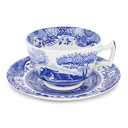 Spode Blue Italian - Taza de desayuno individual y platillo, color azul