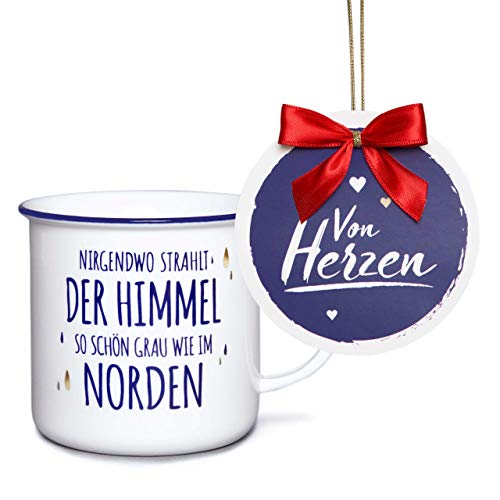 stadt-teile.de - Taza grande con texto "Norden" - De porcelana - Hecho a mano en el norte - Incluye etiqueta de regalo con lazo de satén - 400 ml