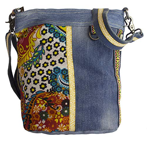 Sunsa Bolso de mano para mujer, bolso de mano de lona y vaqueros. Bolso grande boho cruzado, idea de regalo para mujeres/niñas, productos sostenibles