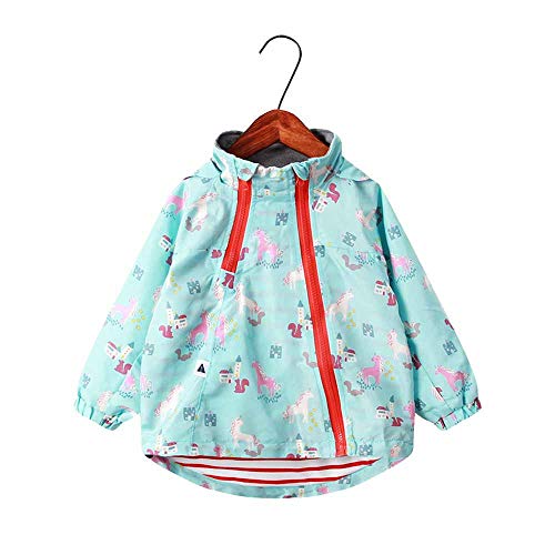 Surwin Chaqueta con Capucha Niña, Rompevientos con Cremallera Abrigos Deportivas Sudadera Cremallera Estampada Capa Encapuchada Tops Chaqueta Cortaviento para Bebés Niñas (Poni Azul,120)