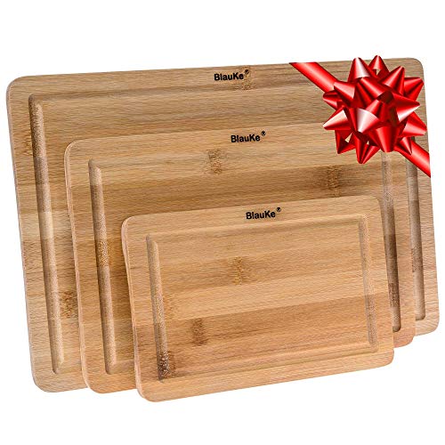 Tabla de Cortar de Madera de Bambú – Juego de 3 Tablas de Cortar de Madera para Carne, Queso y Verduras (Pequeño, Mediano, Grande) – Tabla de Cocina Profesional para Cortar – Bandejas para Servir