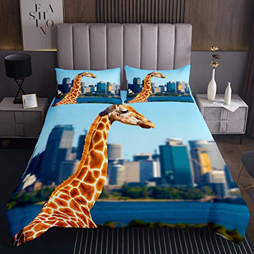 Tbrand Juego de colcha de jirafa para niños y niñas, diseño de animales del zoológico, colcha acolchada, decoración de habitación, moderna urbanización, cama de tamaño individual, 2 unidades