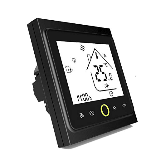 Termostato Inteligente para caldera de gas/agua,Termostato Calefaccion Wifi Pantalla LCD (pantalla TN) Botón táctil retroiluminado programable con Alexa etc and Phone APP-Negro