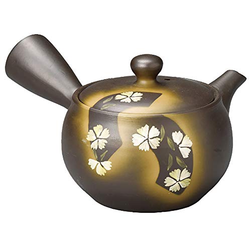 Tetera japonesa Kyusu, cerámica Tokoname tradicional, 290 cc, flores de cerezo Sakura sobre Obi Wabisabi, Fukusen ( Fukusen)