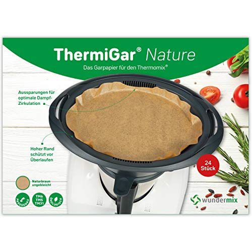 ThermiGar® | Papel para hornear natural marron sin blanquear para el Thermomix - 24 piezas | Papel de cocina Varoma para TM6, TM5, TM31 | Papel de pergamino al vapor con borde extra alto