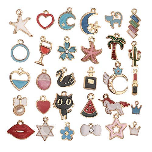 THTHT Lotes A Granel Joyería Mezclado Suave Goteo De Aleación Glaze Charms Colgantes DIY para Collar Pulsera Pendientes Joyería Y Artesanías, 30 Ud.