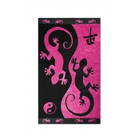 Tiendadeleggings (412 A) Toalla Playa Grande Gecko Fuscia/Negro 100% ALGODÓN Egipcio 90 X170 CM y Pack Calcetines Marca REGALITOS Tobilleros Anti-presion