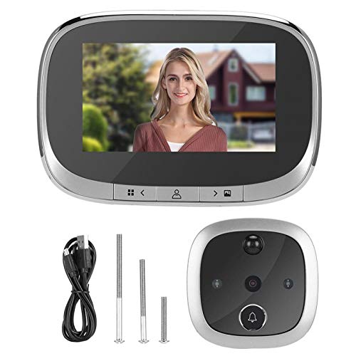 Timbre Inteligente inalámbrico Timbre de Video 4.3in 720P HD Timbre Inteligente Cámara de Video de visión Nocturna Visor de Puerta PIR Seguridad del hogar(Plata)