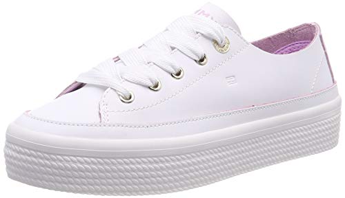 Tommy Hilfiger Leather Flatform Sneaker, Zapatillas Mujer, Blanco (White 100), 42 EU