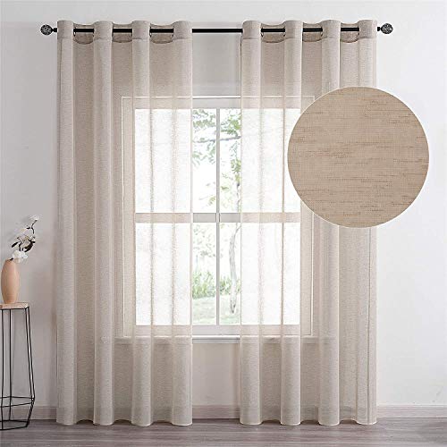 Topfinel Visillo Cortina Dormitorio Translucida Habitacion Salon Visillo Lino Vertical para Ventanas Cocina Sala de Estar con Ojales 2 Piezas 140x225cm Caqui