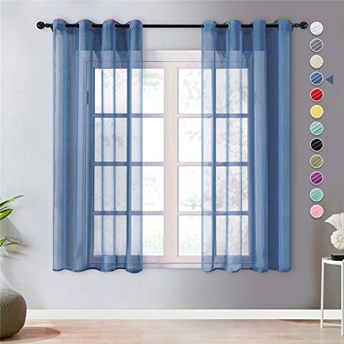 Topfinel Visillo Cortinas Translúcidas sólido netas Visillos Paneles para Ventanas niños Habitaciones Gasa Azul Oscuro de Ojetes,140 Anchura x 180cm Longitud 1 par