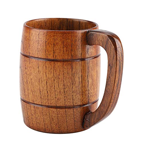 TOPINCN Natural de Madera Cerveza Taza Retro de Gran Capacidad de Agua de té de Madera rústica Que Bebe la Taza de café con asa Drinkware para Home Restaurant Regalo (Cerveza Taza)