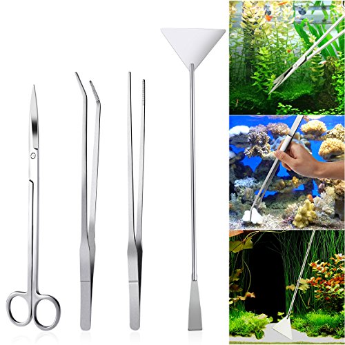 UEETEK 4PCS acuario de acero inoxidable tanque de plantas acuáticas pinzas y tijera spatula conjunto de herramientas