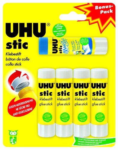 UHU 45275, Barras de pegamento, Amarillo, 4 barras y 1 Magico barra ( 5x8.2 gr)