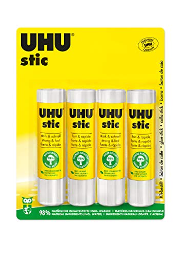 UHU Stic-Barra de pegamento sostenible. Pegado fuerte, rápido y duradero-Pack 4 * 21g.