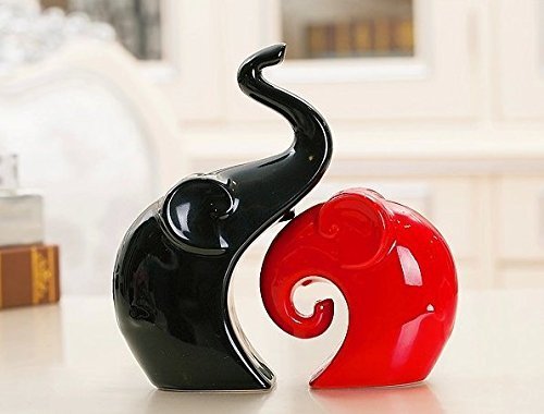 urgrace 2pcs Cute Negro Rojo Amor Elefante de cerámica Craft Supplies Animal Estatua esculturas de adornos de Navidad Fashion Home Living habitación decoración Boda Regalos Artesanía