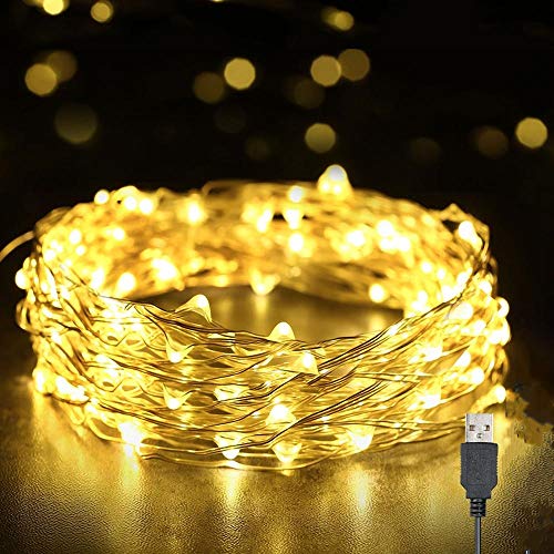 USB LED Cadena de luz Impermeable Plata Cobre Cadena de alambre Vacaciones al aire libre Luz de hadas Luz de Navidad Decoración de cuerdas A2 1m10 leds usb