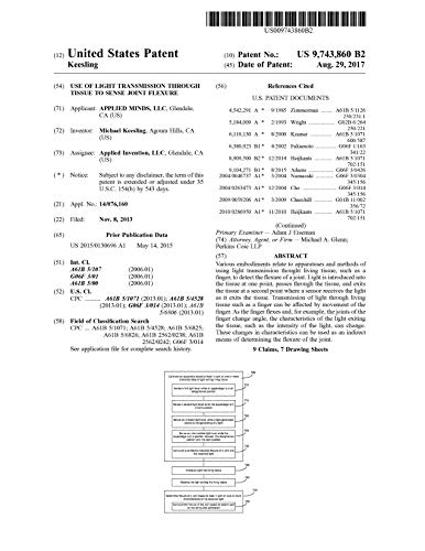 Use of light transmission through tissue to sense joint flexure: United States Patent 9743860 (English Edition)