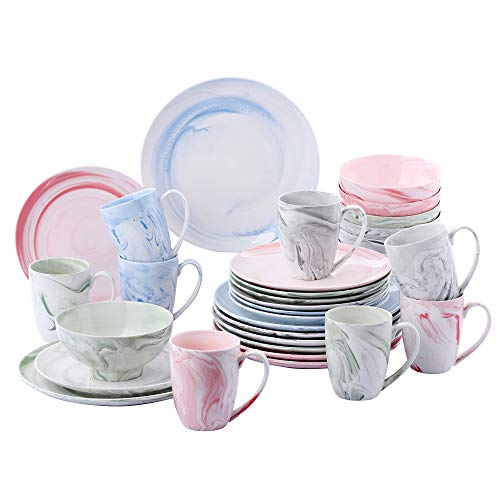 vancasso Chloe 32 Piezas Juego de Vajilla de Porcelana Combinación Postre Platos, Taza de Café, Platos, Platos de Cereales para 8 Personas