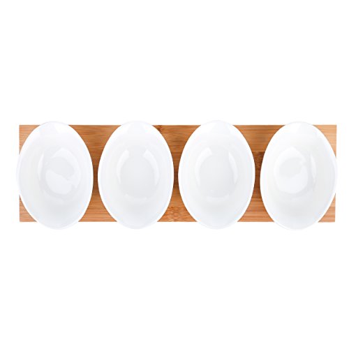 vancasso Juegos de Cuencos para Aperitivos, Salsas, Postre 5 Piezas, con 4 Cuencos Pequeños de Porcelana y 1 Bandeja Rectangular de Bambú