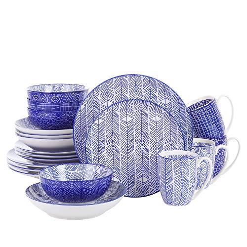 vancasso Serie Takaki Juego de Vajillas 20 Piezas Colores Porcelana Vajilla Combinacion con Tazas/Platos Combinacion Estilo Japones Azul