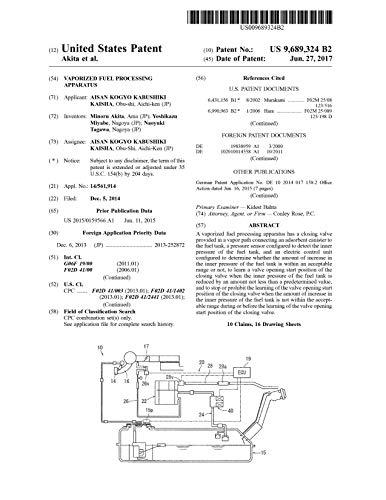 Vaporized fuel processing apparatus: United States Patent 9689324 (English Edition)