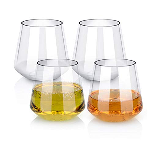 Vasos de vino de plástico Set de 4 vasos de vino blanco rojo sin romper Irrompible reutilizables 16 oz 450 ml Vasos para fiestas, bodas, acampar Mejor que las gafas de policarbonato, (Fondo cuadrado)