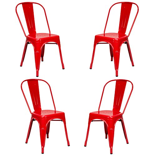 Vaukura Silla Tolix(Pack 4) - Silla Industrial Metálica Brillo (Rojo)