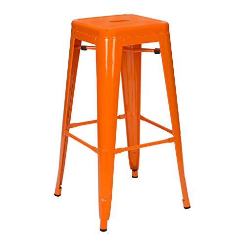 Vaukura Taburete Alto Tolix - Taburete Industrial Metálico Brillo (Naranja)