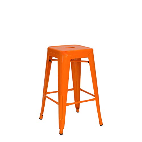 Vaukura Taburete Medio Tolix Brillo - Taburete Cocina de Estilo Industrial (Naranja)