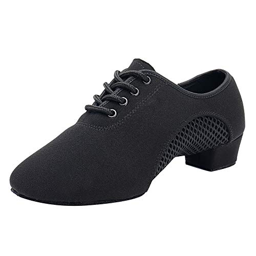 VCIXXVCE Zapatos de Baile Latino con Cordones para Mujer y Punta Cerrada - Zapatos de práctica de Baile de Malla de Jazz Moderno Tacón bajo,Negro,38 EU