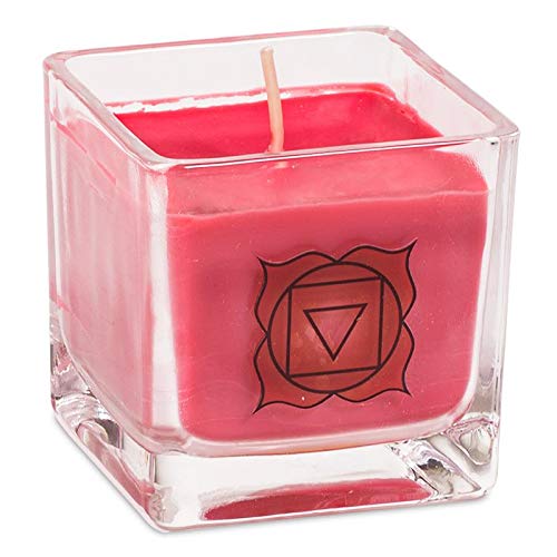 Vela perfumada 6 x 6 cm. Cera de colza ecológica 25 horas 1º Chakra Canela, Nuez moscada, jengibre con cristal reciclado Muladhara roja