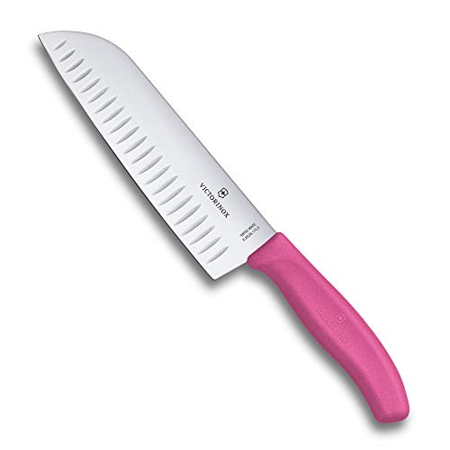 Victorinox Küchen-Santokumesser Kullen Fibrox Cuchillo SANTOKU ALVEOLOS Rosa, Blister 6.8526.17L5B, Acero Inoxidable, 17 cm