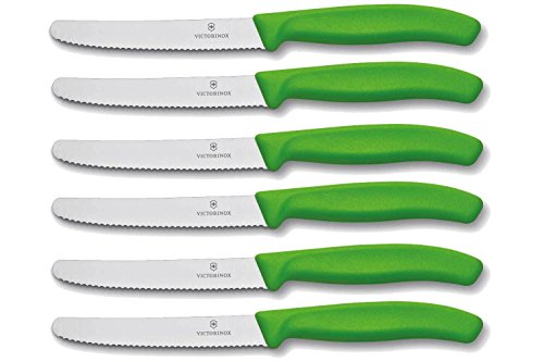 Victorinox Swiss Classic Juego de Cuchillos para Tomates (6 Unidades), Color Verde, Polipropileno, Talla única