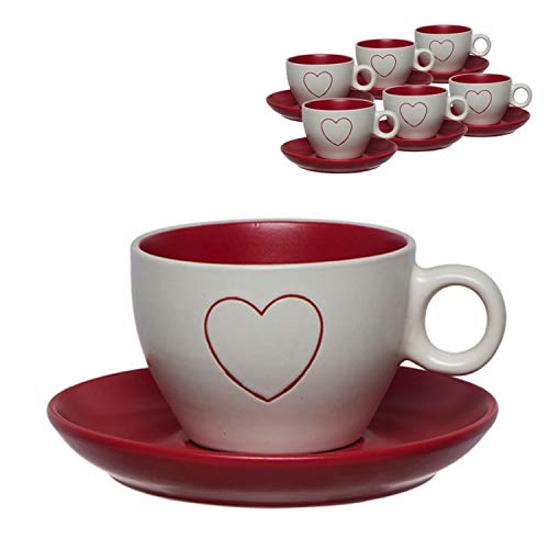 Vidal Regalos Juego Café Taza 220ML x6 Blanco Rojo Corazón San Valentín