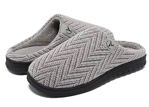 VIFUUR Zapatillas Hombre Mujer de casa Espuma de Memoria de Alta Densidad Cálido Interior Lana al Aire Libre Forro de Felpa Suela Antideslizante Zapatos Plata Rosa 42/43