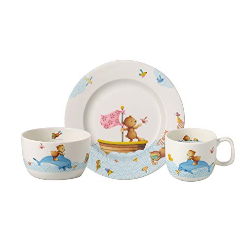 Villeroy & Boch Happy as a Bear Vajilla infantil, 3 piezas, Porcelana Premium, Blanco/Multicolor