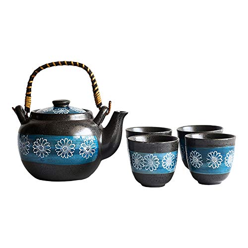 Vobajf Tea Set Deluxe Esmalte Estilo japonés Tetera y Tazas de té Conjunto de Servicios for Adultos 4 bellamente empaquetados en una decoración asiática Conjuntos de Taza y Plato