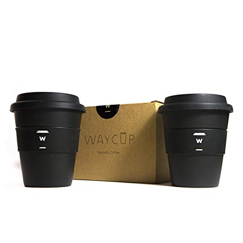 Waycup Specialty Coffee Vaso de bambú para café. Reutilizable, con Tapa de Silicona y diseño Minimalista, 350 ml. Pack de 2 Unidades