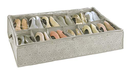 Wenko 64515100 para Zapatos (Balance – Caja de Zapatos Almacenamiento en 12 Compartimentos, con Protectora, 74 x 15 x 60 cm, Color marrón