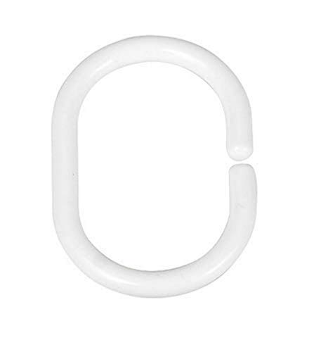 WENKO Anillos para cortinas de ducha - juego de 12 unidades, ovalados, Plástico, 4.5 x 3 cm, Blanco