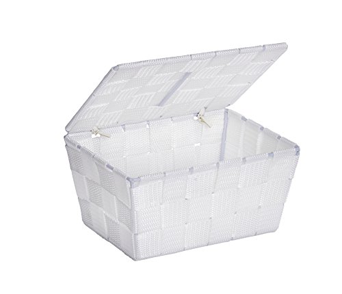 WENKO Cesta para el baño Adria con tapa blanca - cesta para el baño, Polipropileno, 19 x 10 x 14 cm, Blanco