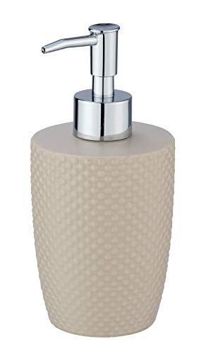 WENKO Dosificador de jabón Punto arena - Dispensador de jabón líquido Capacidad: 0.38 l, Cerámica, 8.5 x 17.5 x 8.5 cm, Beige