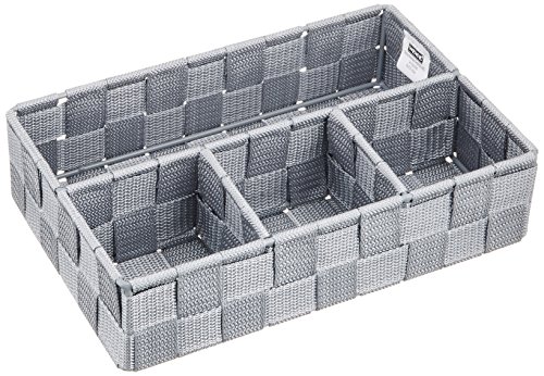 WENKO Organizador Adria pequeña gris - 4 compartimentos, Polipropileno, 26 x 6.5 x 17 cm, Gris